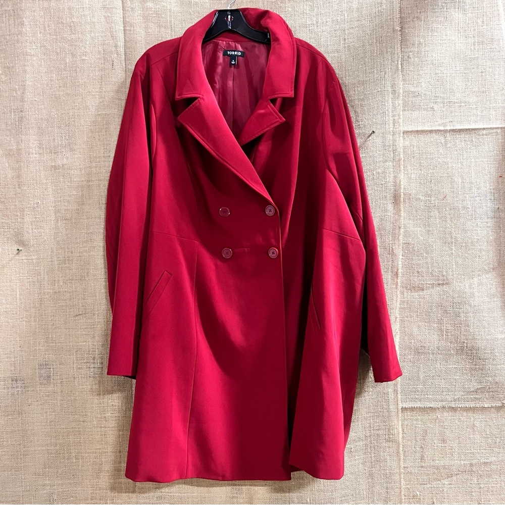 TORRID Twill A-Line Trench Red Coat size 5 Red - Picture 3 of 11